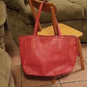 Large Red Leather Fossil Bag